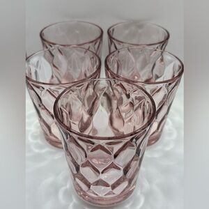 (5) World Market Blush Rose Pink Glass Diamond Shaped Drinking Glasses Millenial